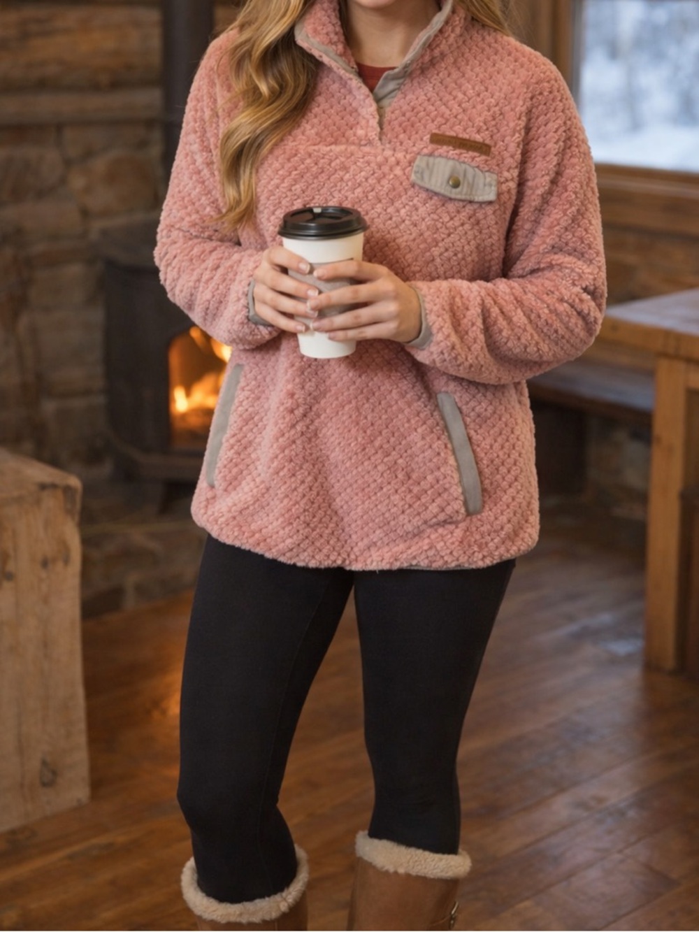 Simply Southern Sherpa Pullover Small Dusty Rose Cozy Snap Fleece Jacket